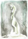  abstract_background anthro bone breasts canid canine eyes_closed female fox head_bow looking_down mammal melancholic nude painting_(artwork) sanssouci side_view skull small_breasts solo spirit standing traditional_media_(artwork) watercolor_(artwork) 