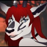  antelope anthro blackprincebeast blue_eyes bovid ear_piercing eyebrow_piercing facial_piercing female fur grazing_antelope hair icon lip_piercing mammal nose_piercing nose_ring oryx piercing red_hair solo veronica_noble white_body white_fur 