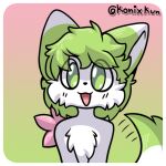  ambiguous_gender anthro black_nose flower fur green_body green_eyes green_fur green_hair hair half-length_portrait konixkun legendary_pok&eacute;mon looking_at_viewer niima_(shaymin) nintendo open_mouth plant pok&eacute;mon pok&eacute;mon_(species) portrait shaymin simple_background sky_forme_shaymin solo tail_motion tongue video_games white_body white_fur 