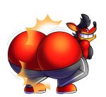  anthro bandicoot big_butt black_hair bubble_butt butt clothing colelucario footwear fur hair hi_res huge_butt hyper hyper_butt male mammal marsupial red_body red_fur shirt shoes simple_background solo sweatpants tank_top topwear white_background 