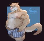  2022 absurd_res anthro belly blue_eyes bulge clothing eyewear glasses hi_res humanoid_hands kemono lutrine male mammal mature_male moobs mustelid nipples overweight overweight_male pink_nose solo underwear yazoe 