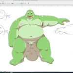  2022 anthro balls belly crocodile crocodilian crocodylid flaccid genitals green_body hi_res humanoid_genitalia humanoid_hands humanoid_penis kemono male moobs navel nipples overweight overweight_male penis reptile scalie small_penis solo suishou0602 