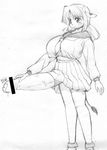  artist_request bandaid breasts censored cow_girl erection futanari huge_penis large_breasts monochrome necktie no_testicles penis precum school_uniform schoolgirl sketch tail tie 