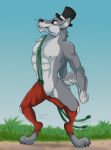  angry anthro big_bad_wolf blowing canine clothed clothing disney featureless_crotch fur gloves grey_fur hat jenery little_red_riding_hood_(copyright) male mammal nails nipples pants_down partially_clothed red_pants sagan_linus_mason solo suspenders toes wardrobe_malfunction wolf yellow_eyes zeke_wolf 