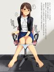  bad_feet barefoot blue_panties blush bow bow_panties brown_hair chair clothed_masturbation embarrassed feet formal gossa-tei heavy_breathing jacket masturbation office_chair office_lady original panties panty_pull pencil_skirt public skirt skirt_suit solo suit toe_scrunch translated underwear 