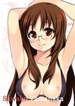  armpits azu blush bra breasts brown_eyes brown_hair glasses highres k-on! lingerie long_hair medium_breasts nipples smile solo underwear yamanaka_sawako 