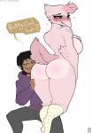  &lt;3 2022 anthro avian blush breasts butt claweddrip clothed clothing duo english_text female hi_res human human_on_anthro interspecies male male/female mammal simple_background text 