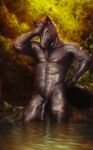  2021 alternate_version_at_source animal_genitalia animal_penis anthro equid equine equine_penis forest genitals hand_behind_head hi_res horse looking_at_viewer male mammal nude penis plant signature solo tirrus tree water 