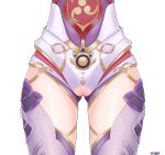  1girl ass_visible_through_thighs genshin_impact highres leotard lhp lower_body pussy raiden_shogun simple_background thighhighs thighs uncensored white_background 