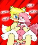  &lt;3 &lt;3_eyes anthro bed bell blue_eyes blush breasts ears_down female fluffy fluffy_tail fur furniture genitals humanoid kissing licking male male/female penetration penis pink_body pink_eyes pink_fur pink_penis pivoted_ears text tongue tongue_out touching_breast vaginal vaginal_penetration white_body white_fur yellow_body yellow_fur 