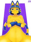  2021 animal_crossing ankha_(animal_crossing) anthro blonde_hair blue_body blue_ears blue_eyes blue_fur blue_hair blue_tail breasts crossed_arms digital_drawing_(artwork) digital_media_(artwork) dirtyduckart domestic_cat felid feline felis female fur genitals hair hi_res looking_at_viewer mammal multicolored_body multicolored_ears multicolored_fur multicolored_hair multicolored_tail nintendo nude purple_background pussy signature simple_background solo text video_games white_background yellow_body yellow_ears yellow_fur yellow_tail 