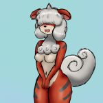  :s anthro blue_background blush breasts chest_tuft covering covering_crotch embarrassed_nude_female featureless_breasts female fur hair hair_over_eyes hisuian_growlithe multicolored_body multicolored_fur navel nintendo pok&eacute;mon pok&eacute;mon_(species) red_body red_fur saeko_art simple_background small_breasts solo striped_body striped_fur stripes tuft two_tone_body two_tone_fur video_games white_hair 