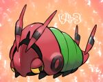  animal_focus black_eyes bug colored_sclera commentary_request full_body half-closed_eyes kureson_(hayama_baa) no_humans orange_background pokedex_number pokemon pokemon_(creature) romaji_commentary simple_background solo venipede yellow_sclera 