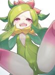  1girl absurdres bangs blush breasts commentary_request cum cum_in_pussy fangs flower from_below grey_background highres hisuian_lilligant monster_girl okitanation pink_eyes plant_girl pokemon pokemon_(creature) pussy simple_background small_breasts tearing_up teeth 
