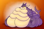  absurd_res anthro belly belly_expansion blinking blob_(disambiguation) expansion fish hi_res immobile male marine maxyg orange_background overweight overweight_male paws purple_body shark shark_tail simple_background smile smiling_at_viewer thick_tail 