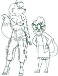  1_fang absurd_res anthro breasts canid canine clothing domestic_cat eyelashes eyewear fan_character fangs felid feline felis fluffy fluffy_tail fox freckles glasses hair hands_on_hips head_tuft hi_res long_tail mammal nickelodeon old redout standing t.u.f.f._puppy tuft 
