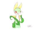  ambiguous_gender azre blush confusion fangs feral green_body nintendo pok&eacute;mon pok&eacute;mon_(species) question_mark red_eyes serperior simple_background solo video_games white_background white_body 