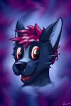  absurd_res anthro arcwolfdragon big_eyes canid canine fox fur glistening glistening_eyes grin hair headshot hi_res laugh looking_at_viewer mammal multicolored_body multicolored_fur open_mouth open_smile red_eyes smile toung 