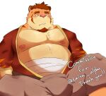  2022 anthro belly biped bottomwear bulge clothing felid hi_res kemono male mammal moobs nipples orange_body overweight overweight_male pantherine pants simple_background sitting text tiger white_background whitebeast20 