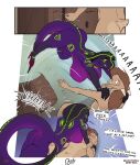  anthro big_breasts bovid breasts caprine comic dialogue duo english_text female fur genitals hi_res horn jakethegoat jakethegoat_(character) male male/female mammal nipples penis qhala reptile scalie snake text 