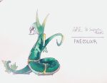  ambiguous_gender azre feral green_body leaf_tail looking_at_viewer looking_back nintendo pok&eacute;mon pok&eacute;mon_(species) rear_view red_eyes serperior signature simple_background solo text video_games white_background white_body 