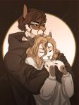  2022 anthro black_clothing black_hoodie black_topwear clothed clothing digital_media_(artwork) domestic_cat duo embrace eyebrows eyelashes eyes_closed felid feline felis female hi_res hoodie hug kristianapuff male male/female mammal smile topwear 