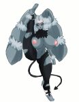  2021 absurd_res anthro big_breasts black_sclera breasts clothing female fluffy_ears fur fusion grey_body grey_fur hi_res houndoom huge_breasts leggings legwear lopunny mega_evolution mega_lopunny monnsfw multicolored_body multicolored_fur navel nintendo nipples one_leg_up orange_eyes paws pok&eacute;mon pok&eacute;mon_(species) pok&eacute;mon_fusion raised_leg simple_background solo spade_tail stretching torn_clothing torn_leggings torn_legwear two_tone_body two_tone_fur video_games white_background white_body white_fur 