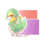  1:1 ambiguous_gender azre biped crossed_arms feral frown green_body leaf_tail nintendo pok&eacute;mon pok&eacute;mon_(species) red_eyes signature simple_background snivy solo video_games white_background white_body 
