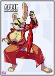  absurd_res anthro april_marchand_may_(roommates) bandage border breasts clothed clothing digital_media_(artwork) female five_nights_at_freddy&#039;s five_nights_at_freddy&#039;s_3 fourball fur hi_res lagomorph leporid mammal rabbit roommates:motha scar scottgames simple_background solo springtrap_(fnaf) video_games white_border 