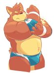  2014 alpha_channel anthro biped brown_body bulge canid canine canis clothing domestic_dog eyes_closed greenendorf humanoid_hands male mammal musclegut simple_background slightly_chubby solo transparent_background underwear 