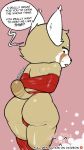  2021 aggressive_retsuko ailurid anthro arms_tied bound butt cellulite dialogue english_text female fur gift_wrapped hands_behind_back hi_res looking_back mammal mature_female portrait rear_view red_panda retsuko&#039;s_mother sanrio solo talking_to_viewer tan_body tan_fur tdtbaa text three-quarter_portrait 