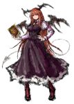  1girl 2b-ge bat_wings book breasts demon_girl demon_tail demon_wings head_wings highres hong_meiling koakuma library long_hair medium_breasts red_hair simple_background solo tail touhou very_long_hair voile white_background wings 