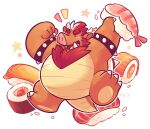  2015 alpha_channel anthro belly biped food greenendorf hi_res koopa mammal mario_bros nintendo overweight scalie simple_background solo suid suina sus_(pig) sushi transparent_background video_games wild_boar 