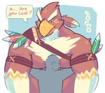  2018 alpha_channel anthro avian biped brown_body duo embrace english_text eyes_closed greenendorf hug musclegut nintendo rito simple_background text the_legend_of_zelda transparent_background video_games 