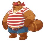  2014 alpha_channel animal_crossing anthro belly biped bottomwear brown_body brown_fur brown_nose canid canine clothing eye_patch eyewear fur greenendorf male mammal nintendo overweight overweight_male pirate_outfit raccoon_dog shirt shorts simple_background solo tanuki tom_nook_(animal_crossing) topwear transparent_background video_games 