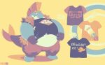  2018 anthro belly biped bottomwear clothing cohock_(splatoon) fish greenendorf hi_res humanoid_hands male marine nintendo overweight overweight_male pants salmonid_(splatoon) shirt solo splatoon text text_on_clothing text_on_shirt text_on_topwear topwear video_games 