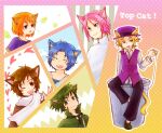  6+boys animal_ear_fluff animal_ears anonymous_drawfag artist_request bell benny_the_ball black_legwear blonde_hair blue_hair brain_(top_cat) brown_hair cat_ears cat_tail choo_choo_(character) cleavage_cutout clothes_lift clothing_cutout commission covered_navel detached_sleeves dress english_commentary fancy-fancy green_hair hair_between_eyes hair_ornament hat hat_ornament heart heart_of_string jingle_bell looking_at_another looking_at_viewer looking_to_the_side multiple_boys pixiv_request purple_headwear shirt short_hair simple_background speech_bubble spook_(top_cat) tail tail_ornament tie_clip top_cat_(character) top_cat_(series) white_shirt yellow_background 