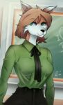  animated anthro breasts canid canine clothing desk emmafox female fox fur furniture hi_res kevin_garcia00 mammal school_uniform solo solo_in_panel student table teacher teacher_and_student uniform 
