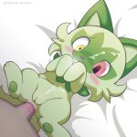  anal anal_penetration blush felid feline female feral fur genitals green_body green_fur hi_res konzaburou male male/female male_penetrating mammal nintendo nude penetration pok&eacute;mon pok&eacute;mon_(species) pussy sex sprigatito video_games 