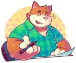  2016 alpha_channel anthro biped clothing cute_fangs domestic_cat felid feline felis greenendorf humanoid_hands male mammal overweight overweight_male pink_nose shirt simple_background solo topwear transparent_background 