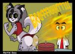  anthro birthday breasts cake candle canid canine canis clothed clothing dessert dialogue duo english_text fart farting_in_candle female food hair male male/female mammal martini_gasu shirt text topwear wolf 