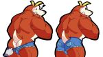  2022 anthro anus balls barely_visible_balls barely_visible_genitalia biped blush bulge butt exclamation_point fuecoco genitals humanoid_hands lewdookami male muscular muscular_male nintendo pok&eacute;mon pok&eacute;mon_(species) red_body solo_focus surprise video_games 