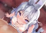  1boy 1girl azur_lane bangs bar_censor blue_eyes blush braid breasts censored couch cum cum_on_body cum_on_breasts cum_on_hair deepthroat facial fellatio from_above heart heart-shaped_pupils hetero highres le_malin_(azur_lane) le_malin_(listless_lapin)_(azur_lane) leotard long_hair looking_at_viewer madotsukumo nipples official_alternate_costume on_couch oral penis pov small_breasts solo_focus steam symbol-shaped_pupils twin_braids white_hair white_leotard 