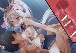  :d ayanami_(azur_lane) azur_lane blonde_hair blush breast_sucking breasts brown_eyes clothed_female_nude_male cross-section heart hetero highres madotsukumo medium_breasts nipples nude open_mouth penis ponytail sailor_collar sex skirt smile solo_focus straddling sweat upright_straddle vaginal 