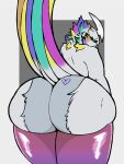  &lt;3 anthro big_butt butt clothing colored hair huge_butt legwear male multicolored_body multicolored_clothing multicolored_hair presenting presenting_hindquarters rimworld simple_background solo thick_thighs thrumbo tights troplilly wide_hips 