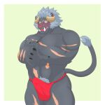  1:1 abs alpha_channel anthro asian_clothing azu_(pixiv) blush clothed clothing east_asian_clothing erection erection_under_clothing fundoshi hi_res horn japanese_clothing krampus_(housamo) lifewonders looking_at_viewer male monster muscular muscular_male pecs pubes scar shy simple_background solo tokyo_afterschool_summoners transparent_background underwear video_games 
