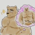  2022 29_da2 anthro belly blush english_text eyes_closed facial_piercing hi_res humanoid_hands japanese_text kemono male mammal mature_male moobs nose_piercing nose_ring overweight overweight_male piercing solo text ursid 