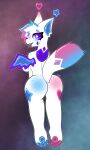  4_ears anthro breasts butt canid canine canis crystal_sprinkles domestic_cat domestic_dog felid feline felis female fur glowing_butt hi_res hybrid kittydogcrystal mammal multi_ear nipples paws rear_view solo tongue tongue_out white_body white_fur wings 