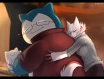  anthro bahnbahn_(artist) clothing dua_(bahnbahn) duo embrace eyewear female glasses hi_res hug larger_male legendary_pok&eacute;mon male male/female mewtwo nintendo overweight overweight_male plushie pok&eacute;mon pok&eacute;mon_(species) romantic romantic_couple size_difference smaller_female snorlax sweater topwear video_games 