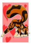  absurd_res anthro bent_over bottomless breasts calico_cat cleo_(deedoss) clothed clothing deedoss domestic_cat felid feline felis female fluffy fluffy_tail fur hair hair_over_eye hi_res inner_ear_fluff jack-o&#039;_pose mammal mottled one_eye_obstructed piebald pose side_boob smerk solo spread_legs spreading topless tuft 